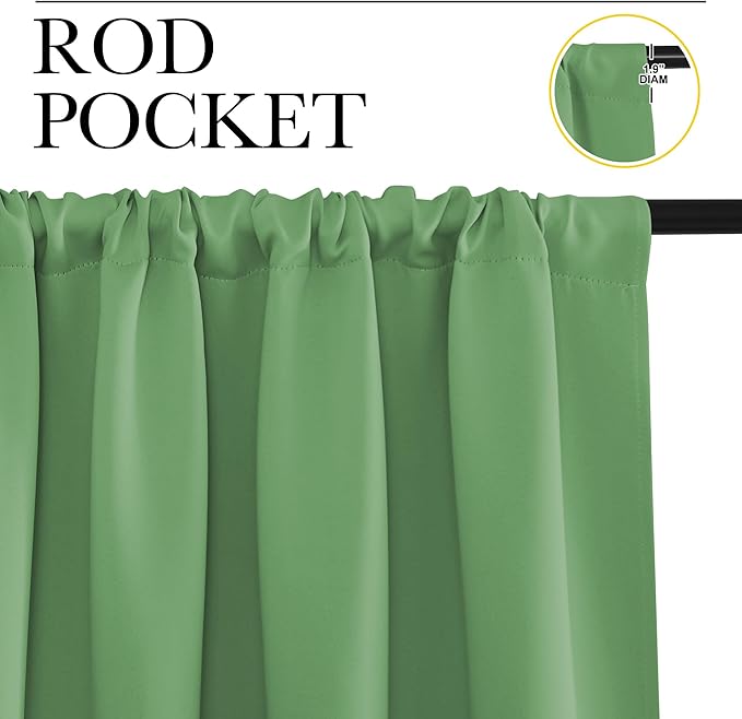 NICETOWN Kitchen Curtains, Short Blackout Drapes, Froest Green, 42" Wide by 54" Long, 2 PCs, Thermal Insulated Blackout Curtain Panels for Kids Room, Play Room