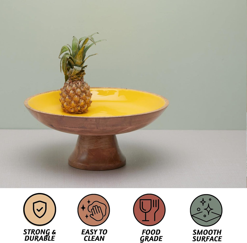 Folkulture Wooden Fruit Bowl | (12") Decorative Bowls for Kitchen Counter or Centerpiece Table Decor | Large Bowls, Pedestal Bowl for Farmhouse décor | Wood Fruit Bowl for Kitchen