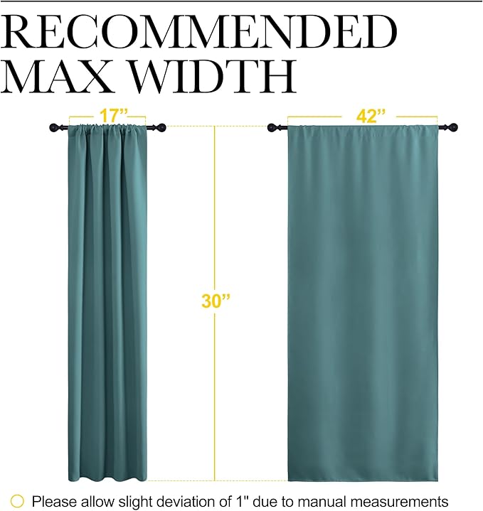 NICETOWN 2 Panels Blackout Curtains, Rod Pocket Thermal Insulated Drapes for Kitchen, Heavy Duty Small Window Treatment for Dorm Room, Studio Apartment, Basement (Sea Teal, W42 x L30)