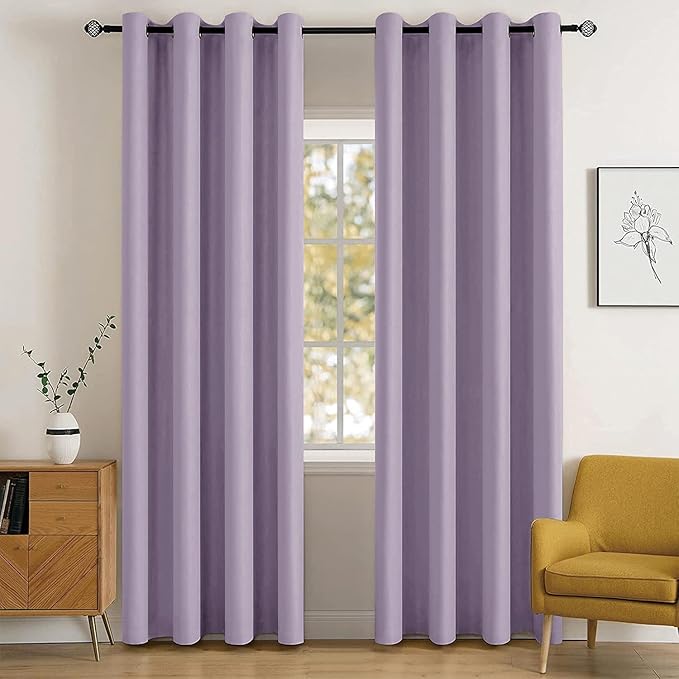 MIULEE Blackout Curtains for Bedroom Living Room Thermal Insulated Room Darkening Grommet Top Solid Light Blocking Drapery Set of 2 Window Panels 52 x 72 Inches Lilac