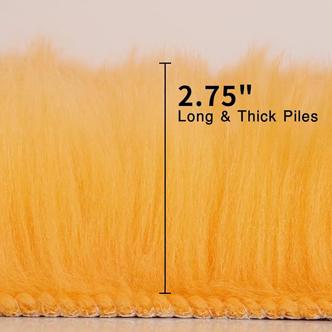 duduta Yellow Faux Sheepskin Rug 2x3 ft, Small Fluffy Shag Fur Rug for Bedroom Dorm Nursery Chair Covers Decor Non Slip