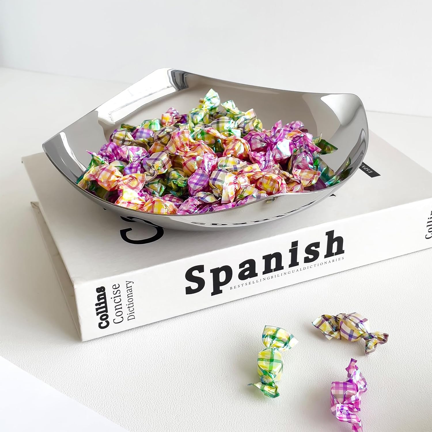 Premium Candy Bowl, Stanless Steel Decorative Bowl,Candy Dish for Office Desk, Key Bowl For Entryway Table, Silver Tray-Hand Mirror Polished -7.8 Inches