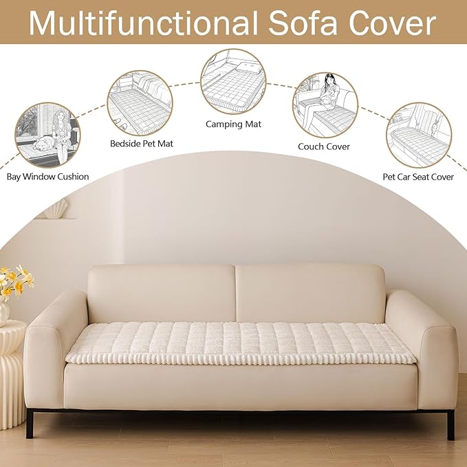 hyha Couch Covers for Dogs Washable, Non Slip Plush Dog Sofa Protectors, Fuzzy Pet Couch Covers for 3 Cushion Sofa Pet Friendly (White, 27.6" x 88")