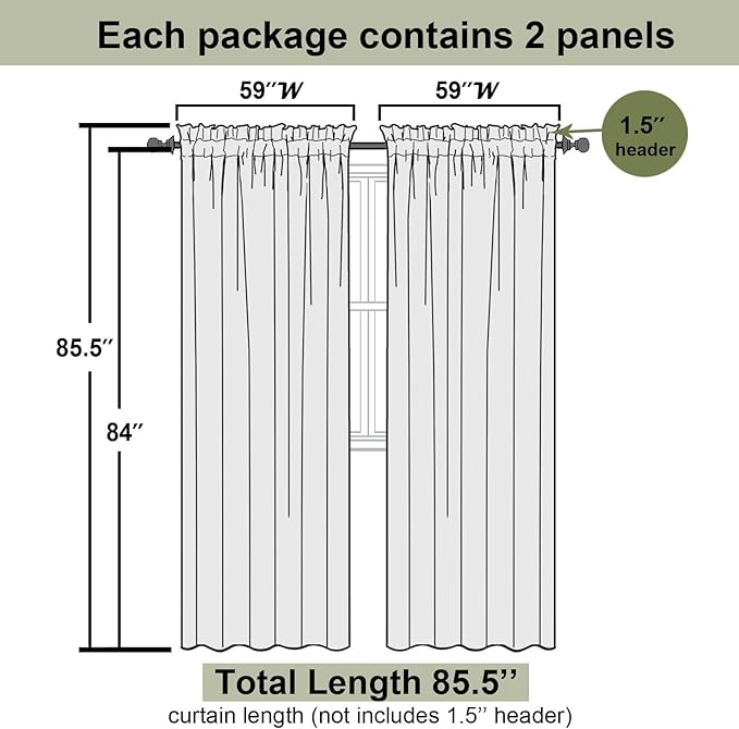 Lecloud Black Sheer Curtains 84 Inches Long 2 Panels, Balance Light & Privacy Bedroom Living Room Dining Room Window Treatments, Solid Voile Curtain Drapes with Dual Rod Pocket, 59" W x 84" L