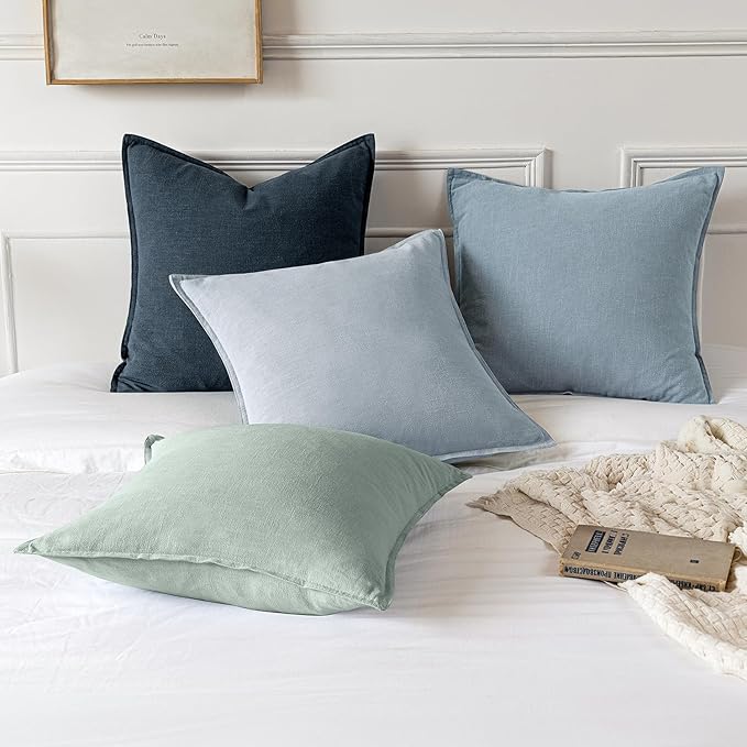 MIULEE Decorative Linen Pillow Covers 18x18 Inch Blue Grey Boho Farmhouse Neutral Couch Throw Pillows for Bed Pack of 2 Accent Coastal Modern Pillowcase Summer Sofa Livingroom Home Decor
