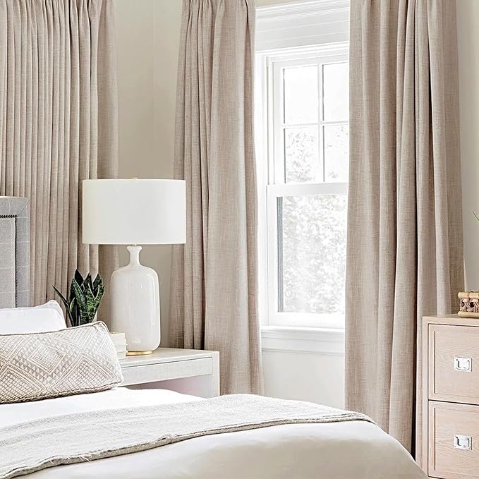 MIULEE 100% Blackout Linen Textured Curtains for Bedroom Solid Thermal Insulated Natural Beige Grommet Room Darkening Curtains & Drapes Luxury Decor for Living Room Nursery 52 x 98 Inch (2 Panels)