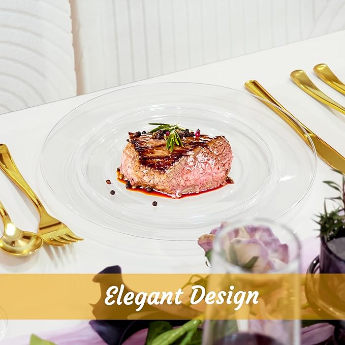 200 PCS Clear Plastic Plates, Plastic Disposable Plates Include 100 Dinner Plate and 100 Dessert Plate Perfect for Holiday, Birthday, Wedding & Party