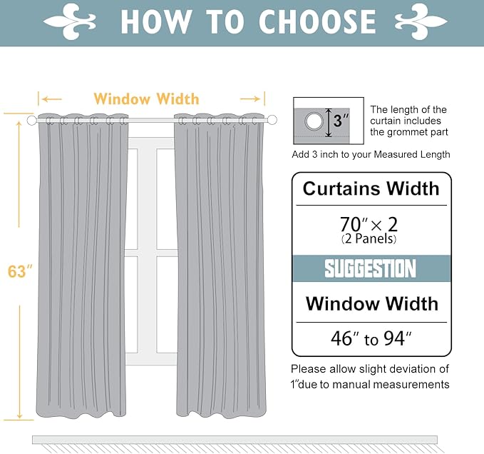 ChrisDowa Blackout Curtains 70 inches Wide for Bedroom - 2 Panels Set Extra Wide Grommet Thermal Insulated Room Darkening Curtains for Living Room (Light Grey, 70 x 63 Inch)