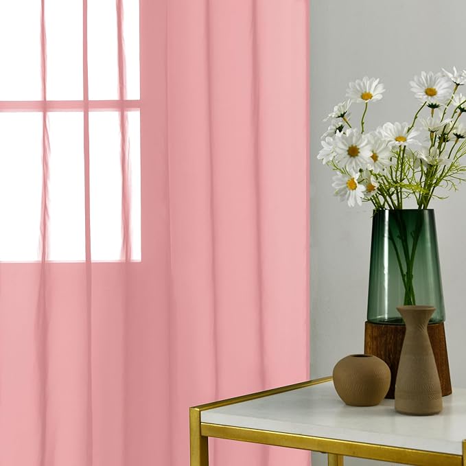 youleyar Solid Sheer Rod Pocket Curtain Voile Draperies 2 Panels White Beige Black Grey Coffee 52 Inch Width 90 Inch Long 1 Pair for Kitchen Bedroom Children Living Room Yard (Blush,52Wｘ90L)
