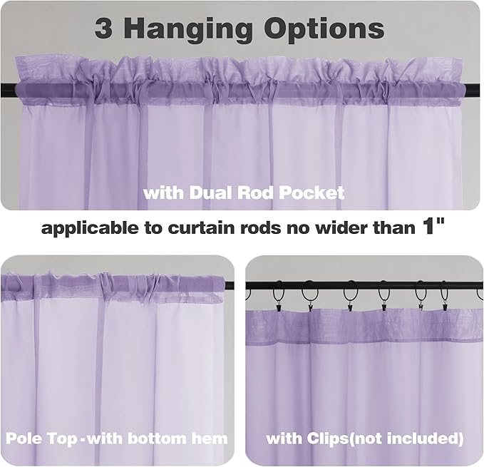 Chyhomenyc Lilac Sheer Curtains 120 Inches Long - Light Filtering Voile Extra Long Panel Drapes for Floor to Ceiling Window, Elegant Soft Living Room Curtains, Each 42Wx120L Inch, 10FT, 2 Panels