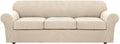 4 Piece Stretch Sofa Covers for 3 Cushion Couch Covers Furniture Slipcovers for Living Room (1 Base Cover Plus 3 Seat Cushion Covers) Thicker Jacquard Fabric Cover (XL Sofa, Natural)
