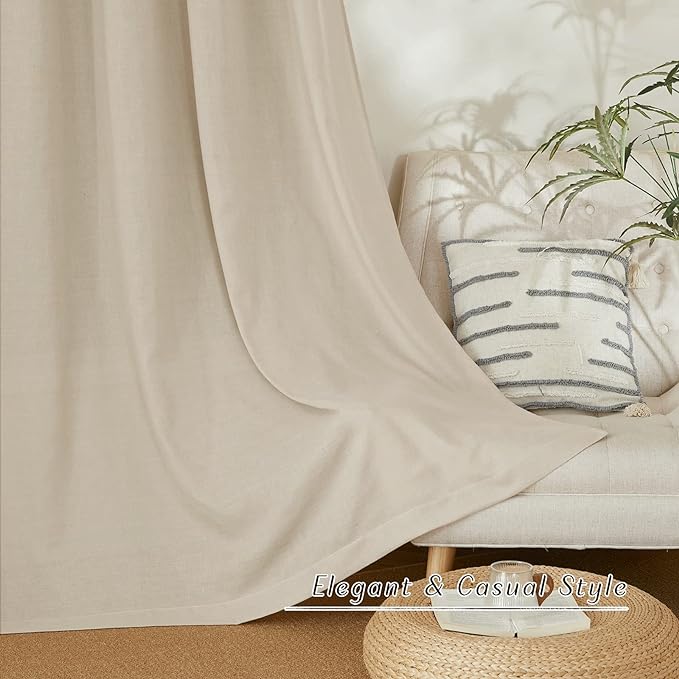 NICETOWN Angora Thick Linen Curtains 72" Length, Grommet Privacy Window Treatments Linen Weave with Light Penetration Vertical Drapes for Farmhouse/Home Office, W42 x L72, 2 Panels