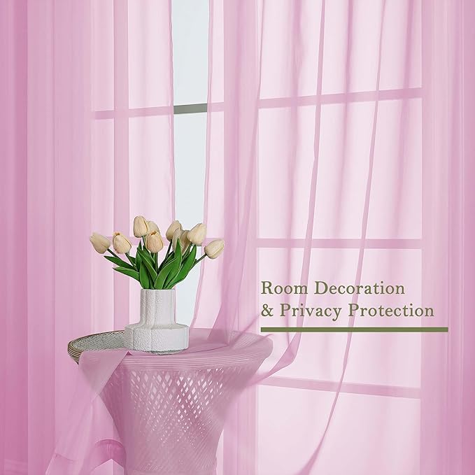 Lecloud Light Pink Sheer Curtains 108 Inches Long 2 Pcs, Airy Light Filtering Rustic Farmhouse Curtains for Bedroom, Dual Rod Pocket Solid Color Living Room Decor Drapes, Each Panel 59" W x 108" L