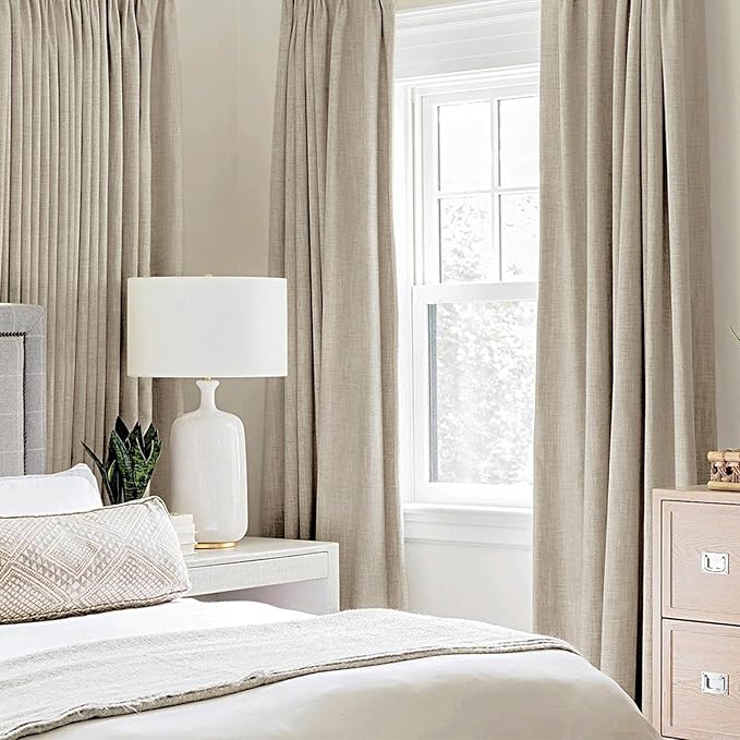 MIULEE 100% Blackout Linen Curtains for Bedroom Thermal Insulated Stone Grommet Room Darkening Curtains & Drapes Fall Decor for Living Room Nursery 52 x 96 Inch (2 Panels)