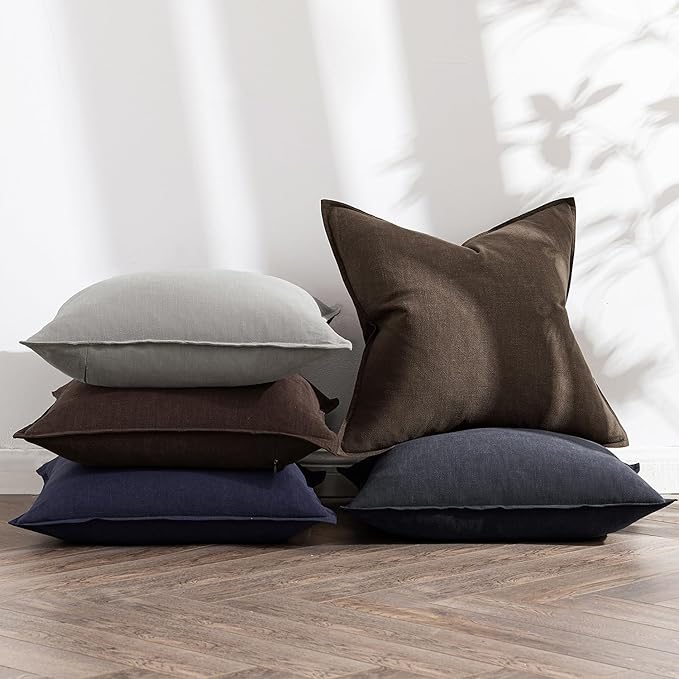 MIULEE Decorative Linen Pillow Covers 18x18 Inch Dark Coffee Chocolate Boho Farmhouse Neutral Winter Couch Throw Pillows for Bed Pack of 2 Accent Modern Pillowcase Sofa Livingroom Home Decor