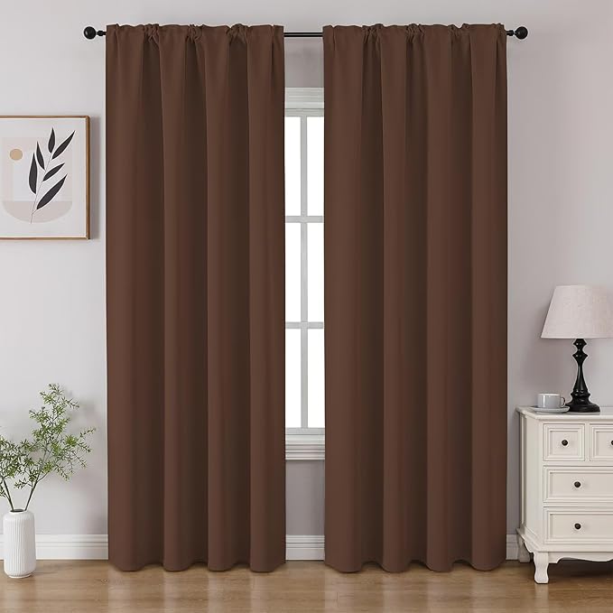 CUCRAF Brown Blackout Curtains 108 inch Length 2 Panels Set, Rod Pocket Room Darkening Drapes for Bedroom Living Room, Insulated Thermal Light Blocking Window Curtain (W52 x L108 Inch)