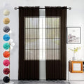 youleyar Solid Sheer Rod Pocket Curtain Voile Draperies 2 Panels White Beige Black Grey Coffee 52 Inch Width 45 Inch Long 1 Pair for Kitchen Bedroom Children Living Room Yard(Coffee,52Wｘ45L)