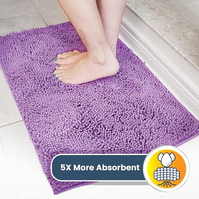 Muddy Mat® | Super Absorbent Door Mat Indoor, Microfiber Quick Dry Chenille Entryway Rug, Non-Slip Front Door Mat, Indoor Mats for Entryway, Machine Washable Pet Rug, Purple 35"x60"