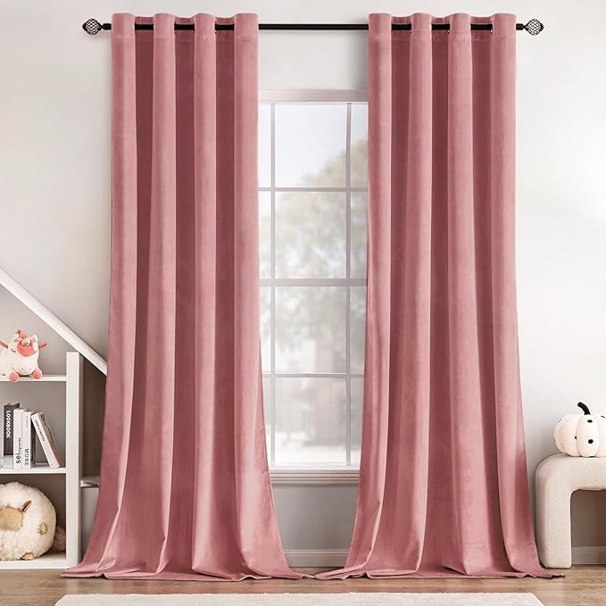MIULEE Blush Pink Velvet Curtains Thermal Insulated Soundproof Room Darkening Blackout Curtains/Grommet Black Out Window Drapes for Home Theatre/Girls Room/Wedding Decor 52 x 108 Inches Set of 2