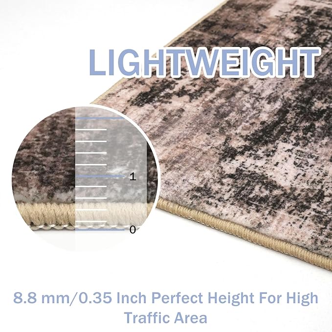 IOHOUZE Abstract Runner Rug 3x8 Ft Washable Runners for Hallways, Non Slip Kitchen Runner Printed Faux Wool Entryway Runner Indoor, Modern Abstract Floor Carpet for Hall Bedroom, Brown/Rust