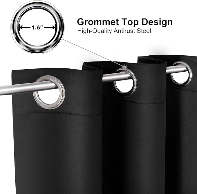 ChrisDowa Small Window Curtains for Kitchen and Bedroom - Grommet Short Thermal Insulated Room Darkening Curtains (2 Panels, Black, 34 x 36 Inch)