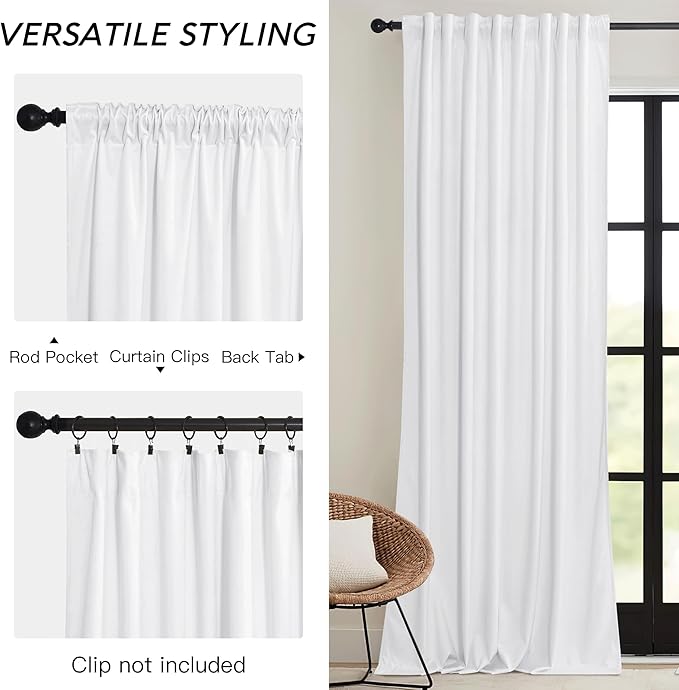 RYB HOME Pure White Velvet Curtains 96 inches for Bedroom - Luxury Light Reducing Vertical Drapes Simple Home Decoration for Sliding Door Living Room, W52 x L96, 2 Pieces