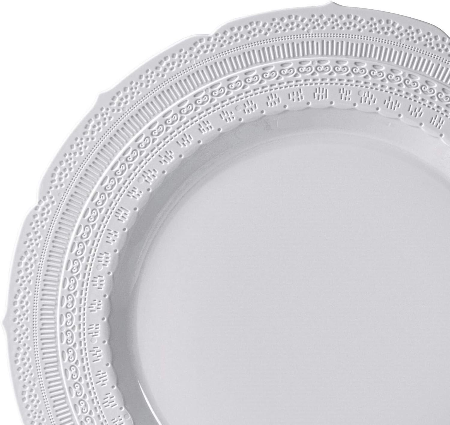" OCCASIONS " 60 Plates Pack, Extra Heavyweight Vintage Wedding Party Disposable Plastic Plates (11'' Dinner Plate, Chateau in Light Gray)