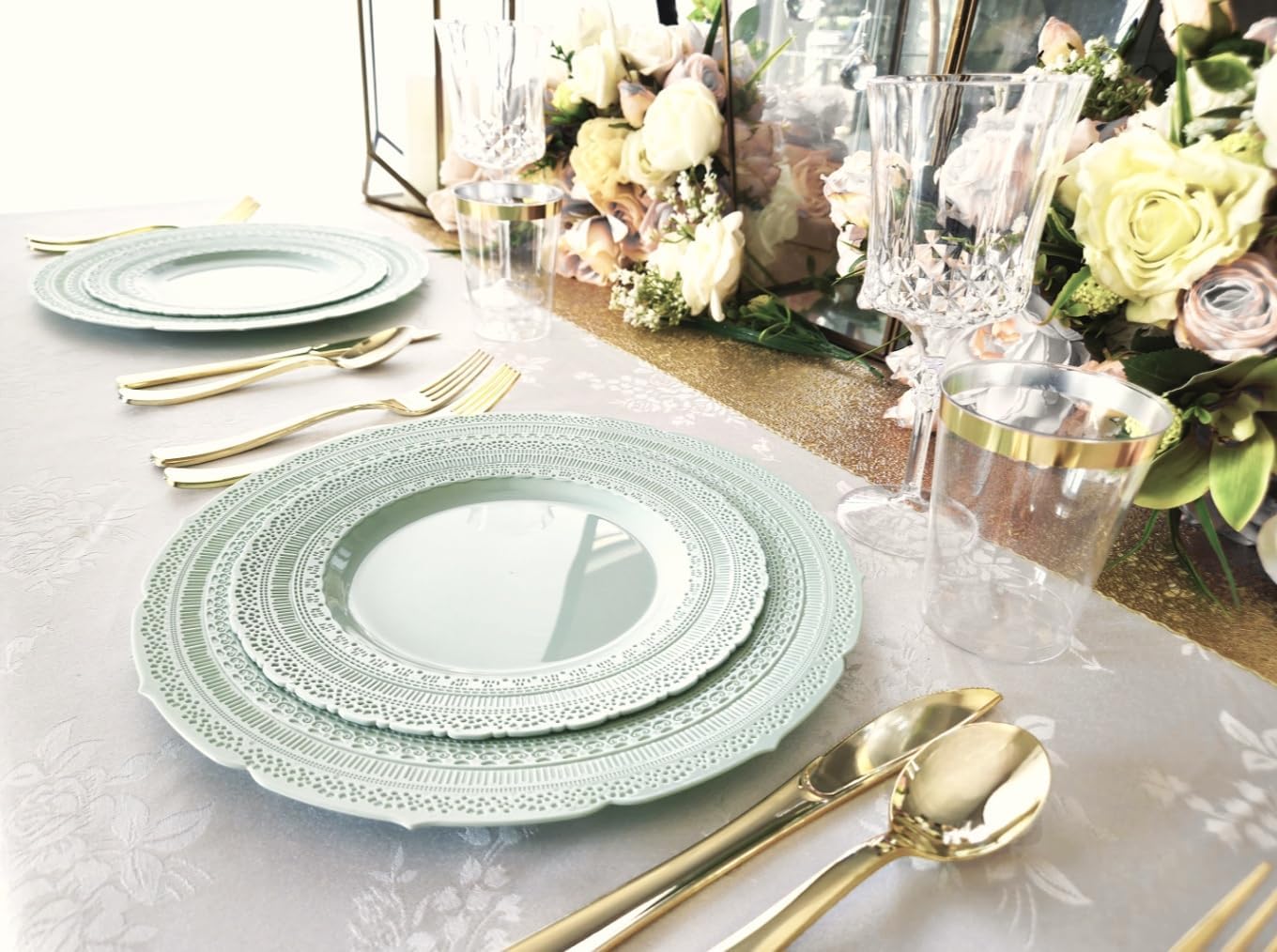 " OCCASIONS " 60 Plates Pack, Extra Heavyweight Disposable Vintage Wedding Party Plastic Plates (8.25'' Appetizer/Dessert Plate, Chateau in Mint)