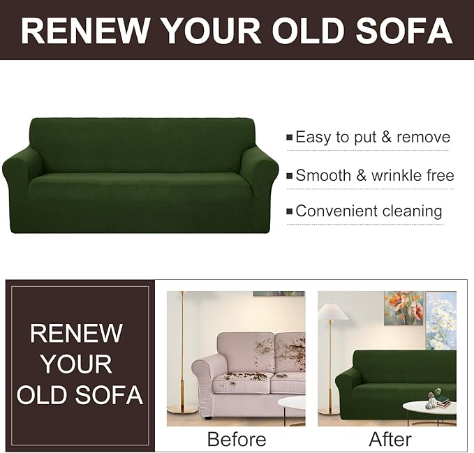 U-NICE HOME Oversized Stretch Loveseat Couch Cover Sofa Covers Washable Sofa Slipcover Furniture Protector for 2 Cushion Couch Sofa Pet Friendly, Bronze Green