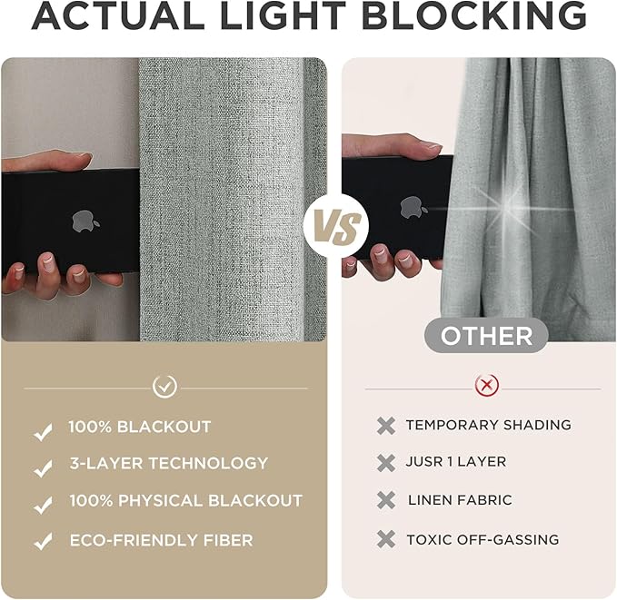 Joydeco Blackout Curtains for Bedroom - 100% Light Blocking 2 Panels Light Grey Drapes 66"W x 108"L, Thermal Insulated Room Darkening Curtains, Linen Textured for Living Room, Rod Pocket & Back Tabs