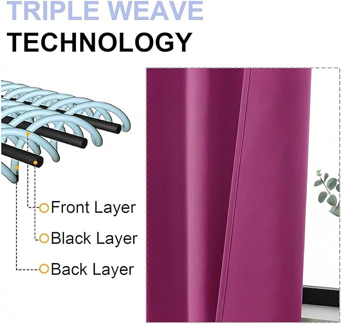 Simplebrand Ava Hot Pink Blackout Curtains for Bedroom 63 Inch Length 2 Panels Set, Privacy Thermal Insulated Rod Pocket Door Window Curtains for Patio French Door Front Door, W40 x L63 Inch