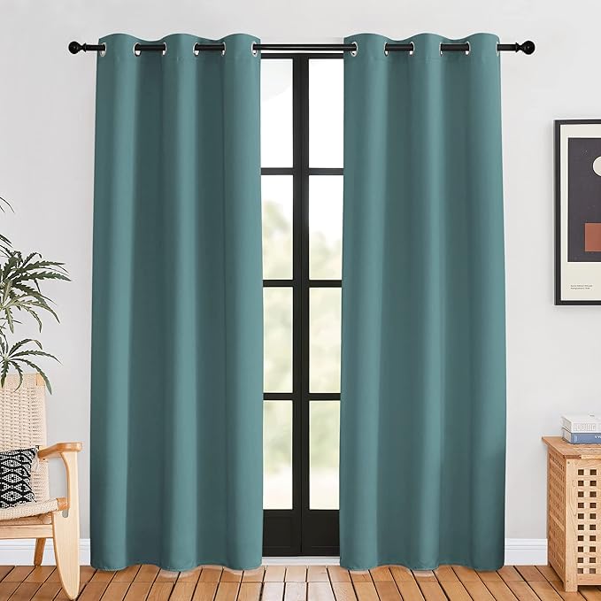 NICETOWN Blackout Curtains for Bedroom, Sea Teal, 42 W by 80 L, Set of 2, Thermal Insulated Curtains & Drapes with Grommet Top for Living Room, Privacy Window Treatment Draperies