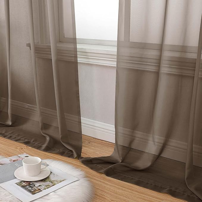 Chocolate Sheer Curtains for Bedroom Living Room 96 Inches Long 2 Panels, Modern Airy Soft Lightweight Rod Pocket Light Filtering Sheer Curtains Drapes, Chocolate, Each 42" Wx96 L Inch