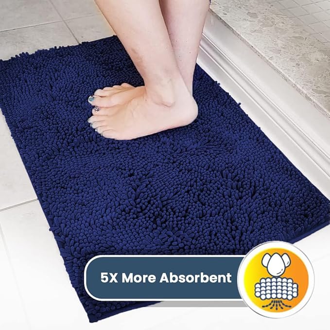 Muddy Mat® | Super Absorbent Door Mat Indoor, Microfiber Quick Dry Chenille Entryway Rug, Non-Slip Front Door Mat, Indoor Mats for Entryway, Machine Washable Pet Rug, Navy Blue 24"x120"