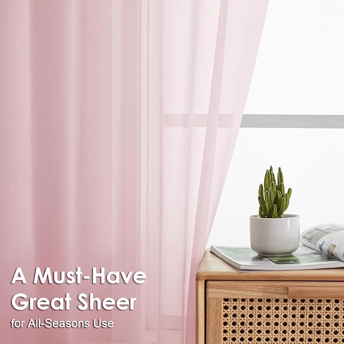OVZME Blush Pink Sheer Curtains 54 Inches Long 2 Panels - Soft Light Filtering Window Sheer Panels for Living Room/Bedroom, Top Dual Rod Pocket, 1 Pair, Each 42Wx54L Inches