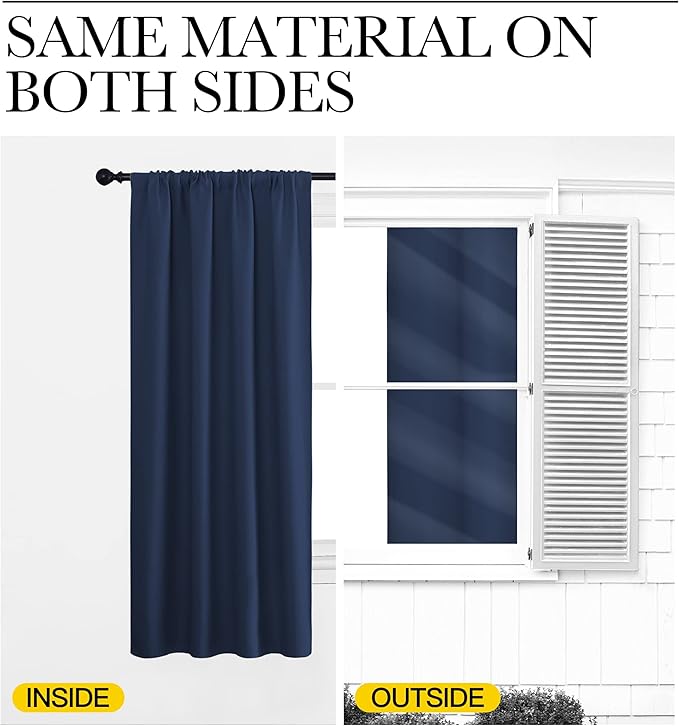 NICETOWN Kitchen Curtains, Short Blackout Curtains & Drapes, Thermal Insulated Blackout Curtain Panels for Kids Room, Play Room (Navy, 34" Wide by 54" Long, 2 PCs)