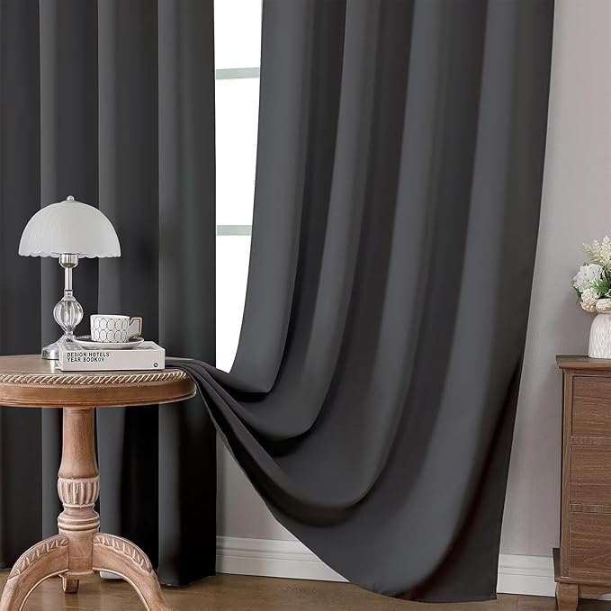 Joydeco Blackout Curtains 108 Inches Long 2 Panels Set, Thermal Insulated Long Curtains& Drapes 2 Burg, Room Darkening Drapes for Bedroom Living Room Window (Grey, W37 x L108 Inch)