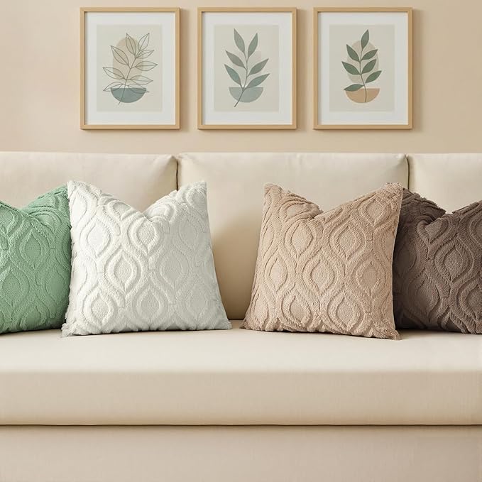 decorUhome Throw Pillow Covers 12x20 Inch Set of 2, Soft Plush Faux Wool Sage Green Solid Couch Pillow Covers, Accent Farmhouse Neutral Rectangle Pillow Cases for Sofa Bed Living Room