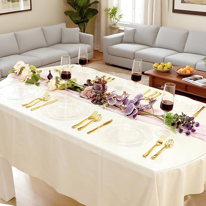 100 PCS Clear Plastic Plates, Plastic Disposable Plates Include 50 Dinner Plate and 50 Dessert Plate Perfect for Holiday, Birthday, Wedding & Party