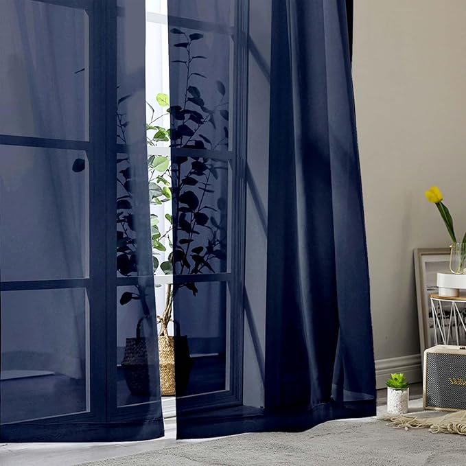 Navy Blue Sheer Curtain for Bedroom Living Room 78 Inches Long 2 Panels Set, Solid Soft Airy Light Filtering Sheer Window Curtains, Modern Rod Pocket Door Curtain, 42" Wx78 L Inches