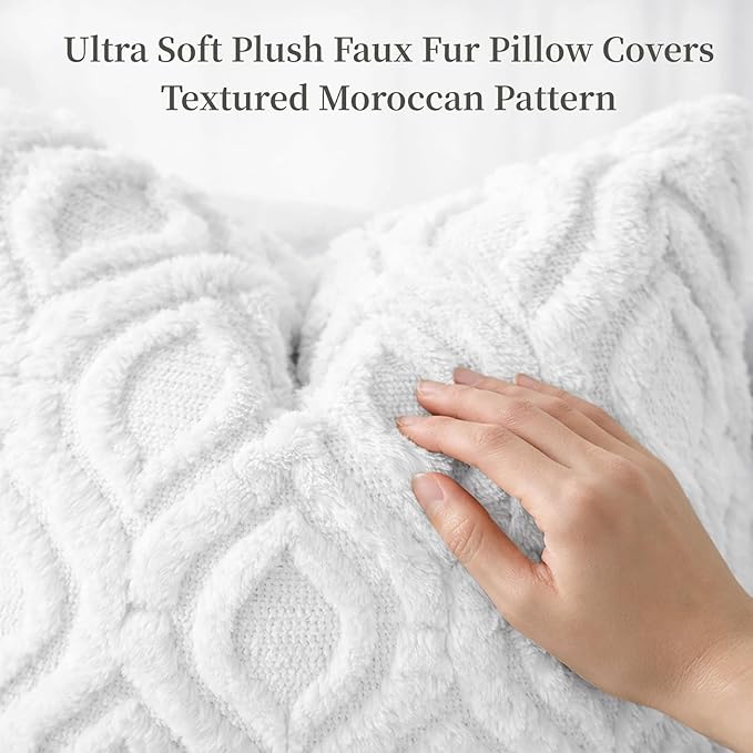 decorUhome Throw Pillow Covers 26x26 Inch Set of 2, Soft Plush Faux Wool White Solid Couch Pillow Covers, Accent Euro Sham Farmhouse Neutral Square Pillow Cases for Sofa Bed Living Room