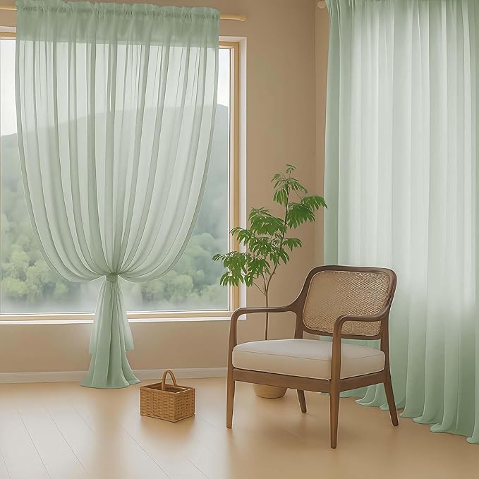 Sage Green Sheer Curtains 84 Inches Long 2 Panels, Elegant Airy Transparent Light Filtering Window Curtains, Window Drapes for Living Room Bedroom, Top Dual Rod Pocket Design, 2x42Wx84L Inches