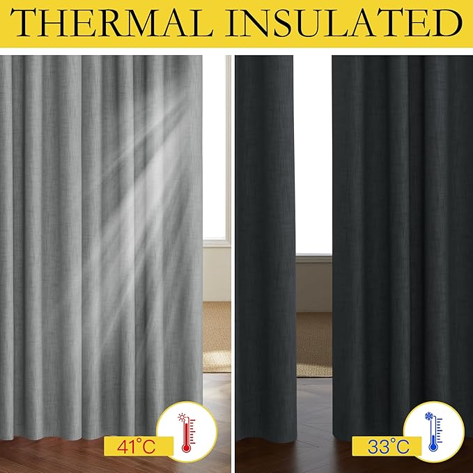 NICETOWN 100% Absolutely Blackout Linen Curtains with Thermal Insulated White Liner, Dove Grey, 42" W x 54" L, Set of 2, Burlap Textured Textured Linen Look Privacy Window Treatment for Kitchen