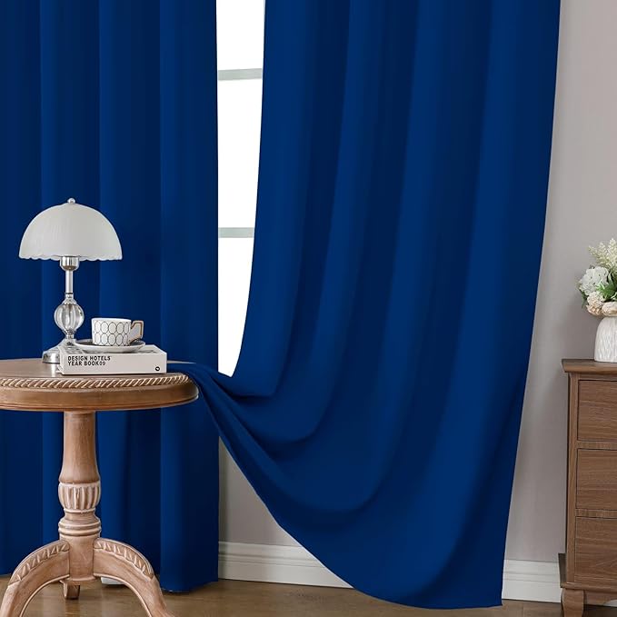 CUCRAF Royal Blue Blackout Curtains 96 inch Length 2 Panels Set, Rod Pocket Room Darkening Drapes for Bedroom Living Room, Insulated Thermal Light Blocking Window Curtain (W52 x L96 Inch)
