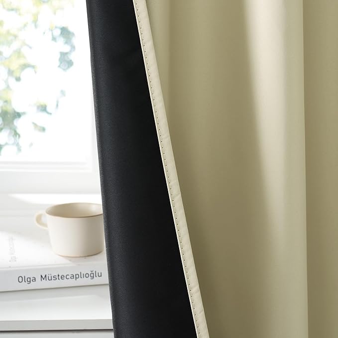 RYB HOME Bedroom Blackout Curtains 54 inches Long, 100% Blackout Thermal Insulated Noise Reducing Curtains for Living Room Nursury, 42 inches Wide by 54 inches Long, Beige