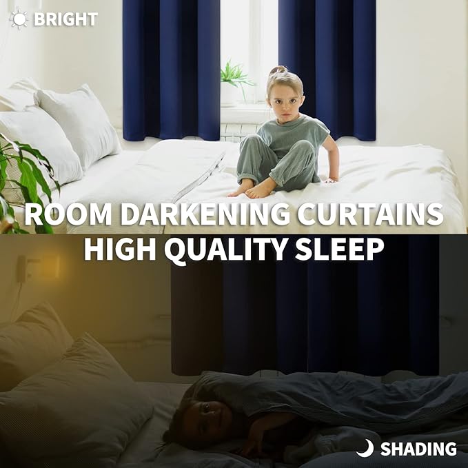 BGment Blackout Curtains for Bedroom - Grommet Thermal Insulated Room Darkening Curtains for Living Room, Set of 2 Panels (70 x 84 Inch, Navy Blue)