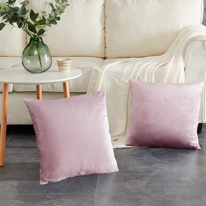 GIGIZAZA Decorative Couch Throw Pillow Cover,Set of 2 18x18 Sweet Lilac Pillow Covers,Square Sofa Velvet Throw Cushions