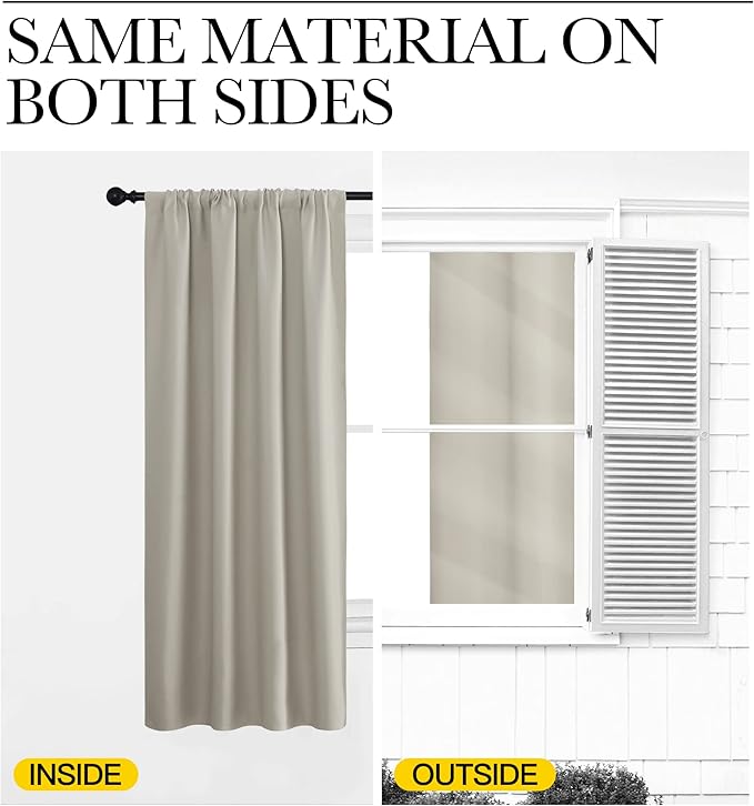 NICETOWN Blackout Curtains for Bedroom, Blackout Curtain Panels, Natural, 1 Pair, 70 by 63-inch, Window Treatment Energy Saving Thermal Insulated Solid Rod Pocket Blackout Drapes/Draperies