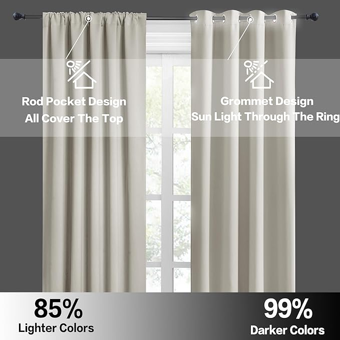 RYB HOME French Door Window Curtain Covering, Rod Pocket Thermal Insulated Privacy Non See Through Drapes for Bathroom Window, Width 29 by Length 45, Natural, 2 Panels