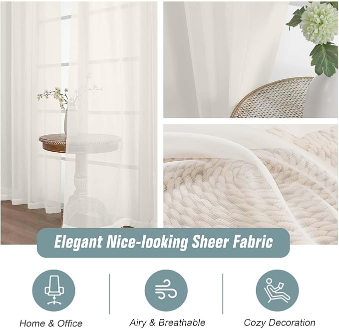 Extra Wide Ivory Sheer Curtains for Windows 108 inches Long, Lightweight Light Filtering Soft Drapes for Living Room Bedroom, Dual Rod Pocket Sheer Curtains, 2x59Wx108L inches, 9FT, 2PCS